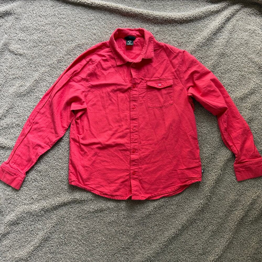 Nike SB Flannel Skate Coral Red Button Up Long Sleeve Shirt Size Large